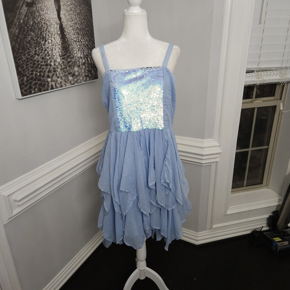 Justice Reversible Sequins and Tulle Light Blue Girls Dress size 22
